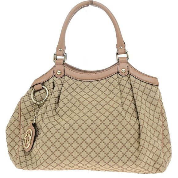 GUCCI Diamante Sukey Shoulder Bag Charm Canvas Leather Brown Beige 85ED718 - Picture 1 of 16